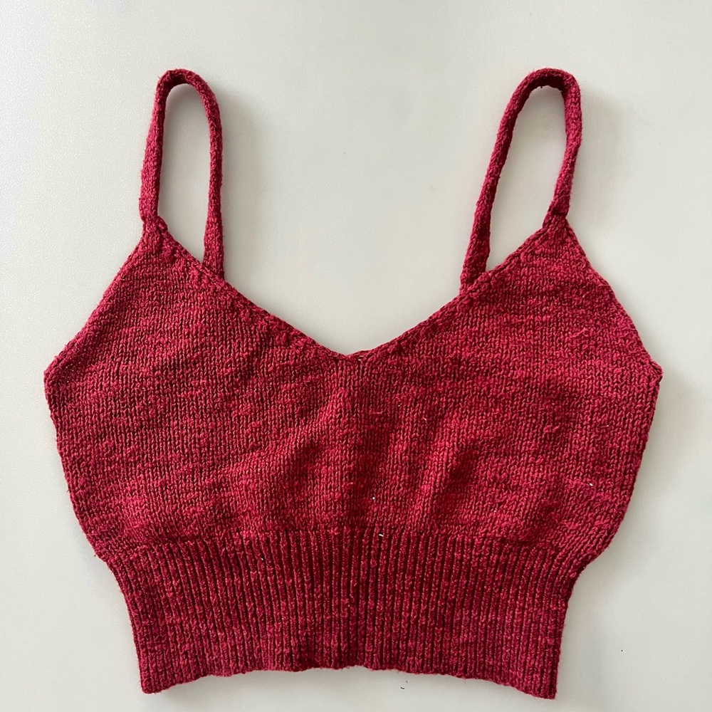 Hollister Women's Maroon Knit Crop Sleeveless Spaghetti Straps Tank Top. Sz S.